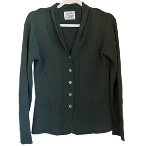 Margaret O'Leary Size S Wool Blend Button Up Mix Knit Cardigan Green Cottagecore
